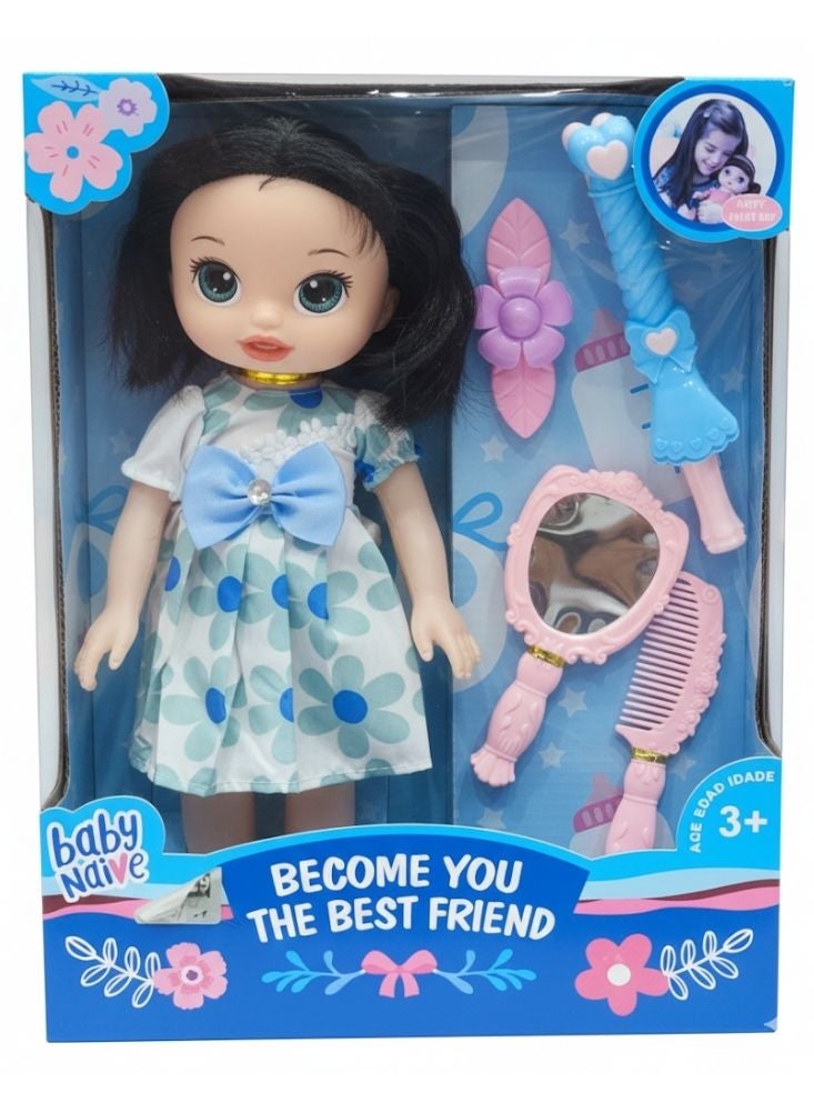 بريميم مجموعة أدوات تزيين دمية الأطفال – دمية مع إكسسوارات للشعر ومرآة ومشط، لعبة لعب أدوار خيالية، سطح أملس ومواد آمنة للأطفال من عمر ثلاث سنوات فما فوق - Image 1