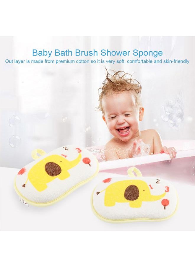 Thoraya - Cute Elephant Pattern Baby Cotton Bath Brush Shower Sponge Washing Rubbing Accessory (Yellow) - Image 1
