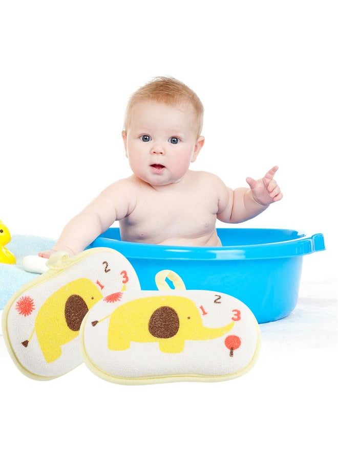 Thoraya - Cute Elephant Pattern Baby Cotton Bath Brush Shower Sponge Washing Rubbing Accessory (Yellow) - Image 1