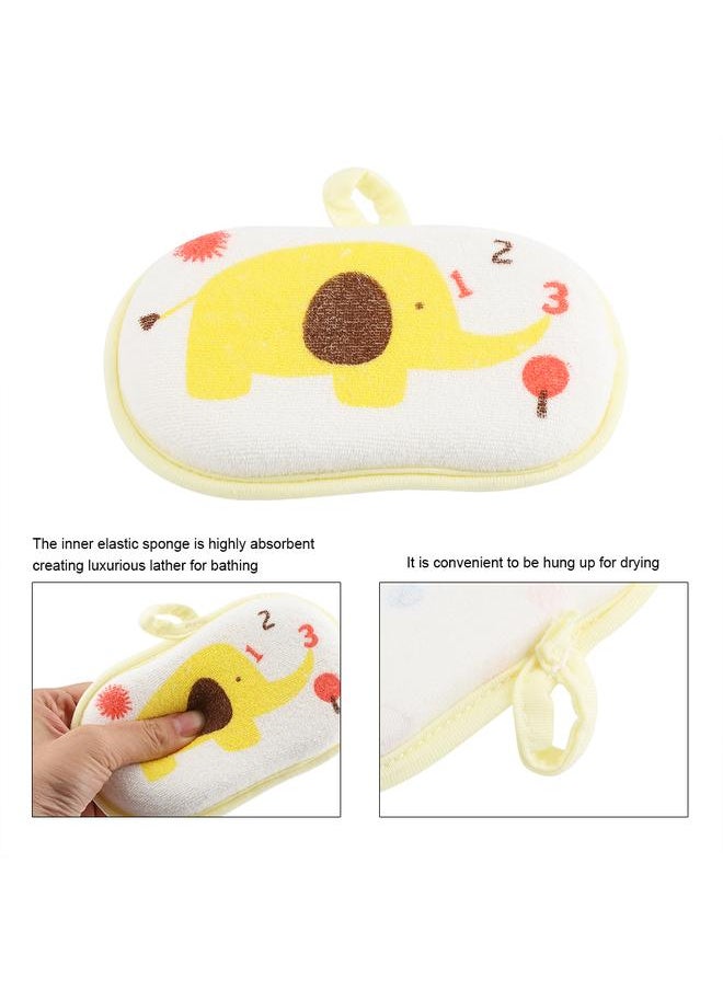 Thoraya - Cute Elephant Pattern Baby Cotton Bath Brush Shower Sponge Washing Rubbing Accessory (Yellow) - Image 1