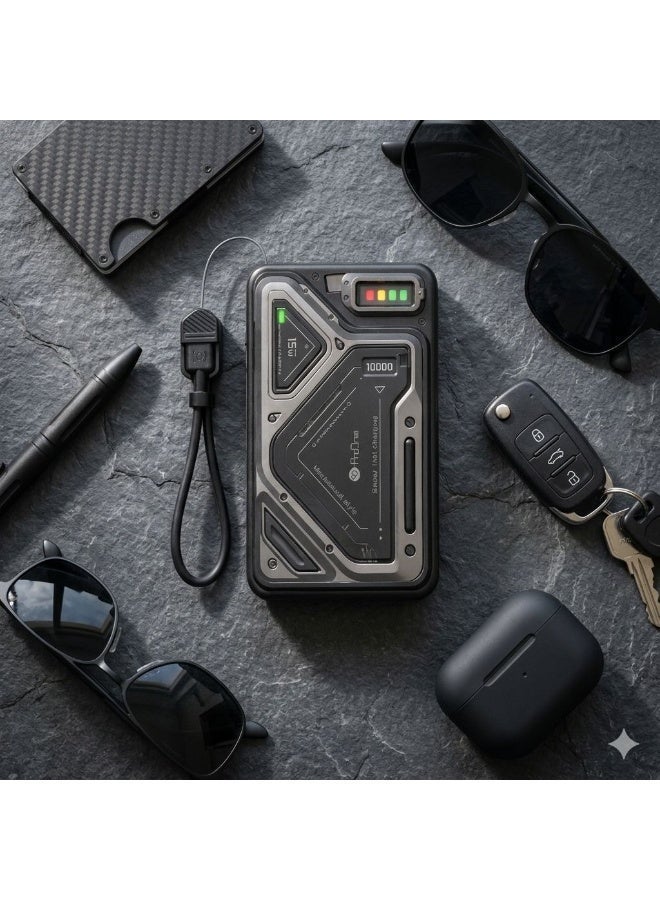 برو واحد بنك طاقة مغناطيسي بسعة 10000 مللي أمبير، شحن سريع بقوة 15 واط، شاحن لاسلكي محمول متوافق مع تقنية MagSafe، بطارية خارجية بمنفذي USB مع مؤشر LED وحماية أمان - Image 5