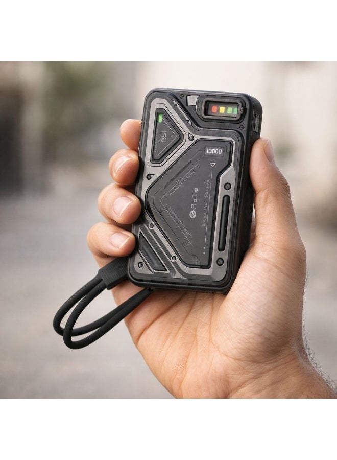 برو واحد بنك طاقة مغناطيسي بسعة 10000 مللي أمبير، شحن سريع بقوة 15 واط، شاحن لاسلكي محمول متوافق مع تقنية MagSafe، بطارية خارجية بمنفذي USB مع مؤشر LED وحماية أمان - Image 1