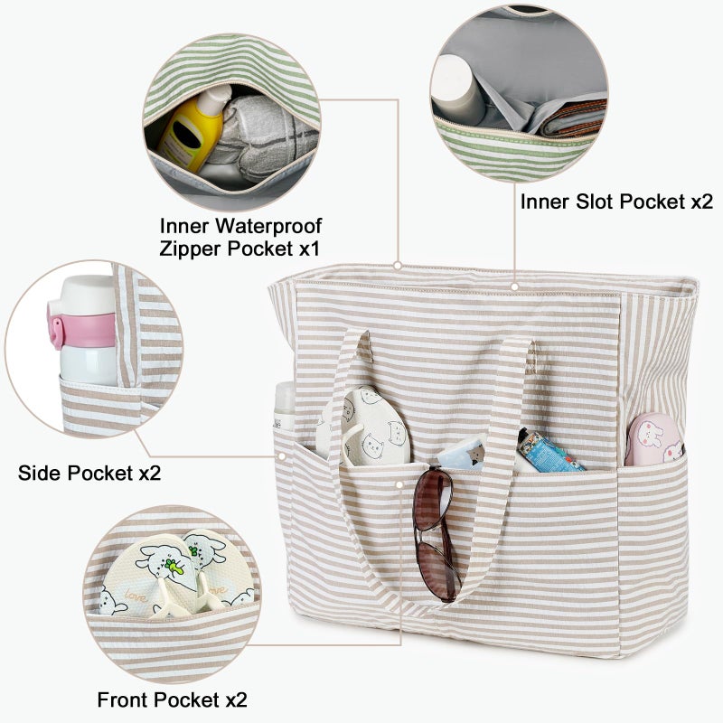 LEDAOU Beach Bag Sandproof Women Tote Bag Pool Bag with Zipper for Gym Grocery Travel with Wet Pocket - Image 5
