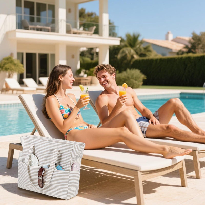 LEDAOU Beach Bag Sandproof Women Tote Bag Pool Bag with Zipper for Gym Grocery Travel with Wet Pocket - Image 4