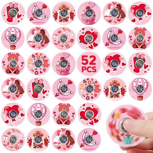SCIONE 52 PCS Valentines Day Fidget Spinners for Kids Pink Heart Fidget Toys Bulk Mini Sensory Toys for Girls Boys Valentines Classroom Exchange Gifts Kids Party Favors Treasure Box Prizes - Image 1