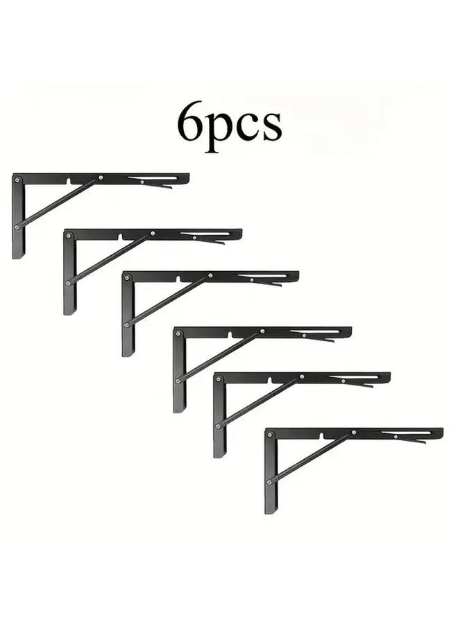 6pcs 8 Inch Heavy Duty Folding Shelf Brackets Black Iron L Shaped Wall Mount - Image 1