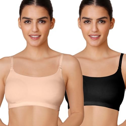 NYKD by Nykaa Easy Breezy Slip-On Bra Everyday T-Shirt Bra for Women, Wireless, Full Coverage, Non Padded-NYB165,Black/Sand,XS - Image 1