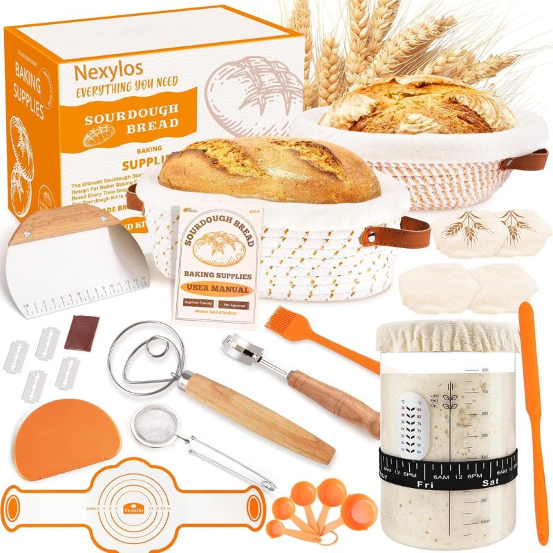 Sourdough Starter Kit: 9 Inch Round & 10 Inch Oval Cotton Rattan Proofing Baskets - All-Inclusive Baking Tools With Step-By-Step Guide For Beginner Home Bakers & Gift Givers - Image 1