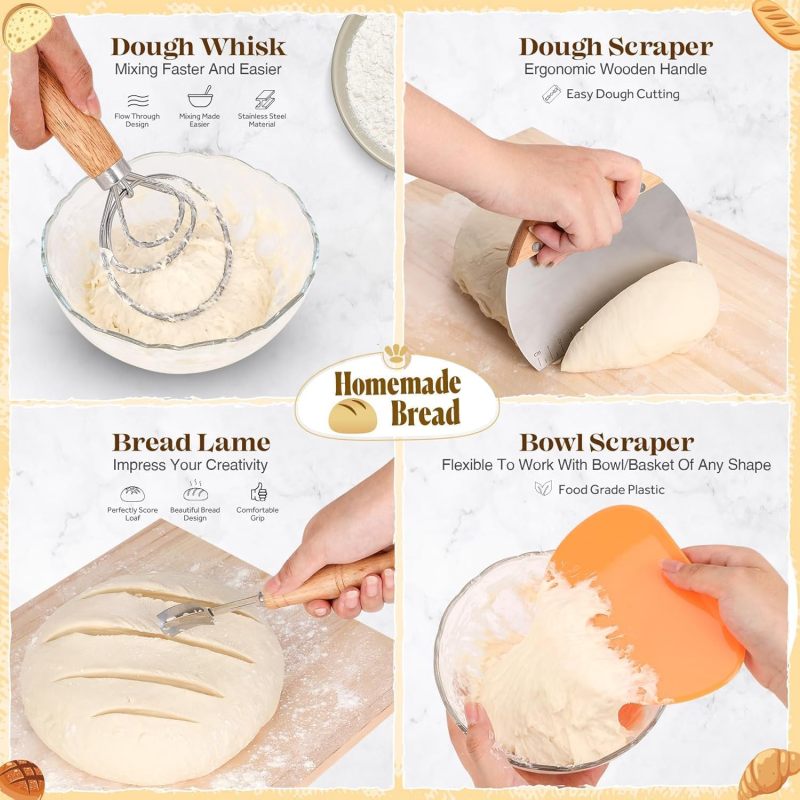 Sourdough Starter Kit: 9 Inch Round & 10 Inch Oval Cotton Rattan Proofing Baskets - All-Inclusive Baking Tools With Step-By-Step Guide For Beginner Home Bakers & Gift Givers - Image 4