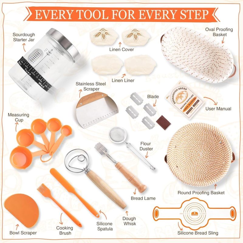 Sourdough Starter Kit: 9 Inch Round & 10 Inch Oval Cotton Rattan Proofing Baskets - All-Inclusive Baking Tools With Step-By-Step Guide For Beginner Home Bakers & Gift Givers - Image 3