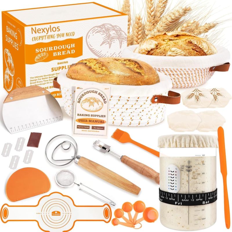 Sourdough Starter Kit: 9 Inch Round & 10 Inch Oval Cotton Rattan Proofing Baskets - All-Inclusive Baking Tools With Step-By-Step Guide For Beginner Home Bakers & Gift Givers - Image 2