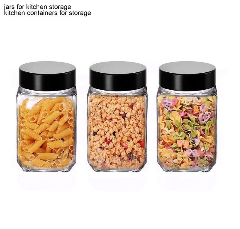 Brezzycloud Cubical Square 300ml Transparent Glass Jars & Containers for Kitchen, Cube Storage Glass Jar, 300 ml Each, Transparent Glass Jat with Black Color Plastic Airtight Lid (Set Of 12) - Image 5