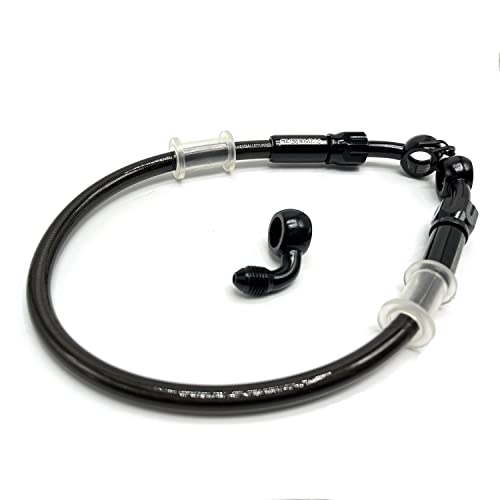 VRWEARE AN3 28 90 Degree M10 Stainless Steel Braided Motorcycle Brake Hose Line Oil Pipe with 360 Degree Rotatable Banjo Fit for ATV Motocross Pit Dirt Street Racing bike (60cm/23.6") - Image 3