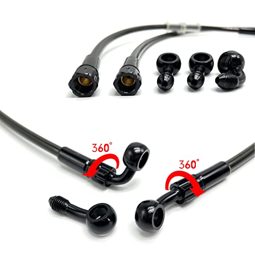 VRWEARE AN3 28 90 Degree M10 Stainless Steel Braided Motorcycle Brake Hose Line Oil Pipe with 360 Degree Rotatable Banjo Fit for ATV Motocross Pit Dirt Street Racing bike (60cm/23.6") - Image 2