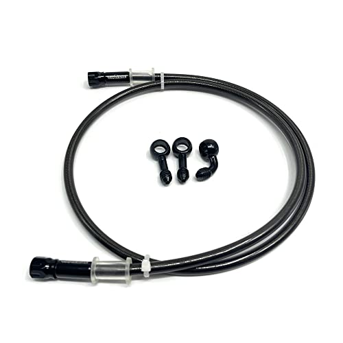 VRWEARE AN3 28 90 Degree M10 Stainless Steel Braided Motorcycle Brake Hose Line Oil Pipe with 360 Degree Rotatable Banjo Fit for ATV Motocross Pit Dirt Street Racing bike (60cm/23.6") - Image 1