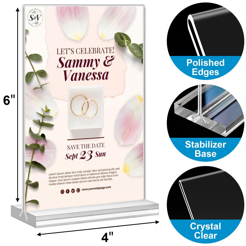 Arrobust Acrylic Sign Holder 4x6, 20 Pack Clear Table Vertical Double Sided Table Menu Display, Plastic Desktop Picture Frames Stand Acrylic Paper Holder Tabletop Sign Holder for Wedding Office Show Fair - Image 3