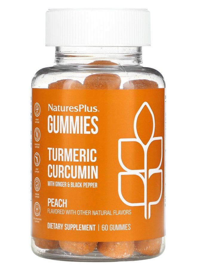 NaturesPlus Turmeric Curcumin With Ginger & Black Pepper Peach 60 Gummies 
