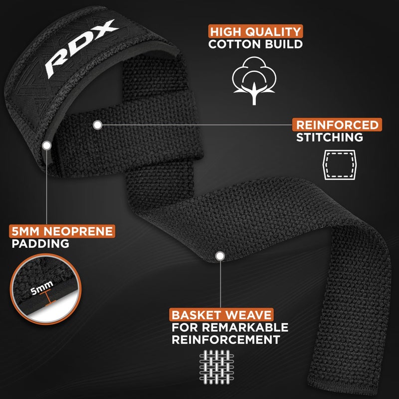 RDX Lifting Straps for Weightlifting â€“100% Cotton Heavy Duty Gym Wrist Strap with 5MM Neoprene Padding, 60CM Anti-Slip Hand Grip Wraps for Deadlifts Powerlifting Workouts Strength Training, Men Women - Image 2