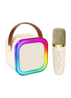 Generic Mini Karaoke Machine for Kids Adults, UZSOMX Portable Bluetooth Speakers and 2 Wireless Microphones Song Toys with LED Light, Chritmas Birthday Toys Gifts for Girls Boys Toddler Teens (Beige 1 Mic) 