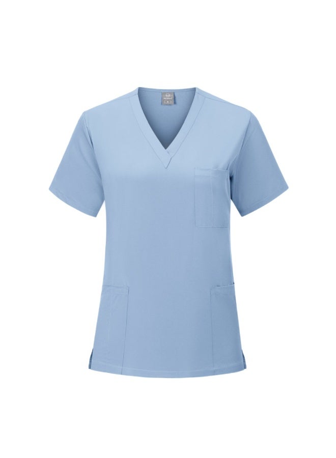 Loquat Womens Medical Scrubs Single Top Medical Uniform Single Printed Top Light Blue - Image 1
