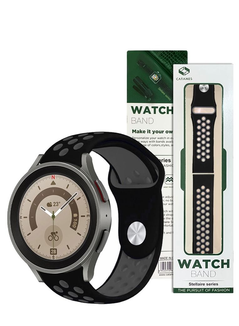 CATANES Samsung Galaxy Watch 5 Band Galaxy Watch 5 Pro Band Replacement Silicone Strap 20mm Smart Watch Wristband Compatible with Galaxy Watch5 (44mm/40mm) Galaxy Watch5 Pro (45mm) Black/Grey - Image 2