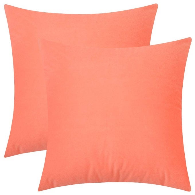 SET OF 2 COMFORTABLE THROW PILLOW COVER FOR BEDDING DECORATIVE ACCENT CUSHION SHAM CASE FOR COUCH SOFA SOFT SOLID VELVET WITH ZIPPER HIDDEN 20X20 LIVING CORAL