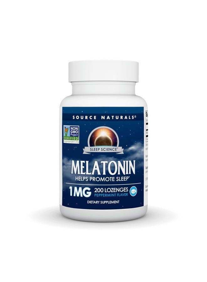 Source Naturals Melatonin, Helps Promote Sleep*, 1 mg - 200 Peppermint Flavored Lozenges - Image 1