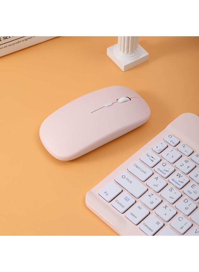 Ultra-Slim Bluetooth Arabic Keyboard and Mouse Combo Rechargeable Portable Wireless Keyboard Mouse Set for iPad,tablet,laptop,smartphone/iPhone iOS 13 and Above Samsung Tablet Phone Smartphone Android Windows,connect via bluetooth rechargeable 10 inches,Pink - Image 5