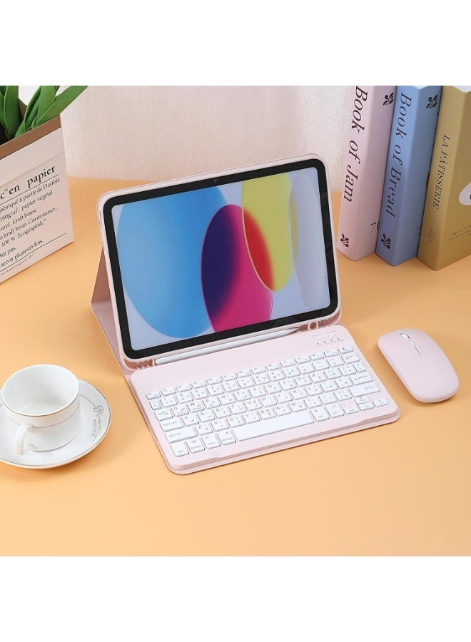 Ultra-Slim Bluetooth Arabic Keyboard and Mouse Combo Rechargeable Portable Wireless Keyboard Mouse Set for iPad,tablet,laptop,smartphone/iPhone iOS 13 and Above Samsung Tablet Phone Smartphone Android Windows,connect via bluetooth rechargeable 10 inches,Pink - Image 2