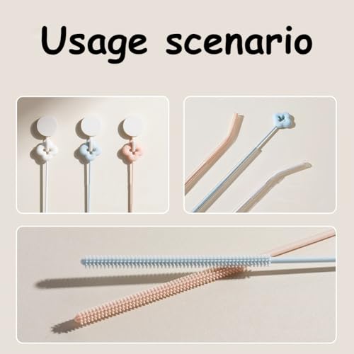 Hodaqe 2Pcs Silicone Straw Cleaner Brushes Reusable Brush for Clearing Glass Long Straw Cleaning Brush Non-Slip Handle Soft and Bendable - Image 5