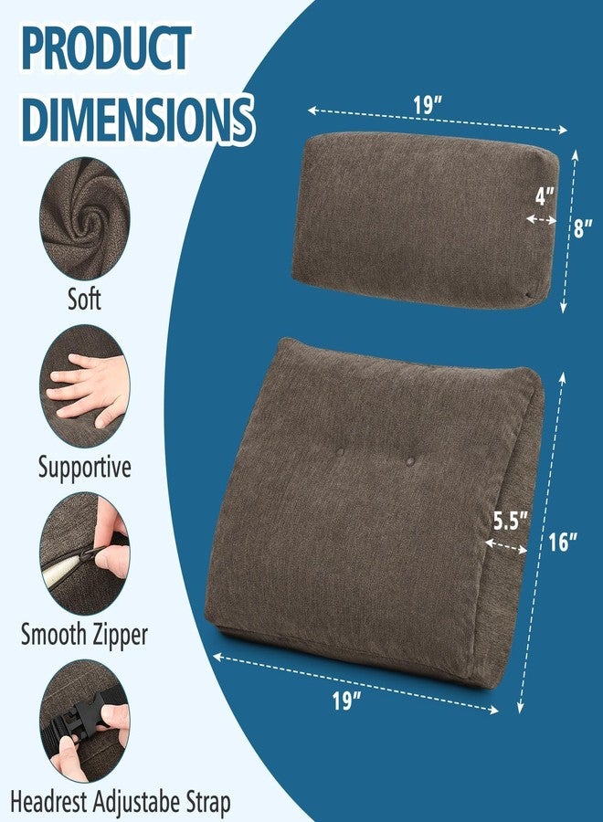 TANYOO Lumbar Support Pillow for Recliner Chair with Headrest, Dual-Layer Large Back Pillow for Deep Couch & Sofa, Memory Foam Lower Back Support Cushion Set for Sciatica Relief Brown - Image 3