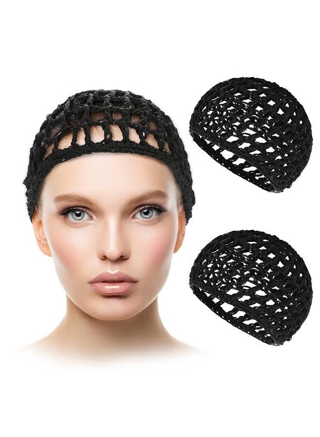 شبكة لف الشعر قطعتين، شبكة نوم مرنة، شبكة شعر متماسكة، غطاء نوم قابل للتنفس، غطاء رأس كروشيه قابل للتمدد، باندانا شبكية مضادة للتجعد، قبعات استحمام ممتصة للضغط، شعر مستقيم مجعد (أسود/أسود) - Image 1