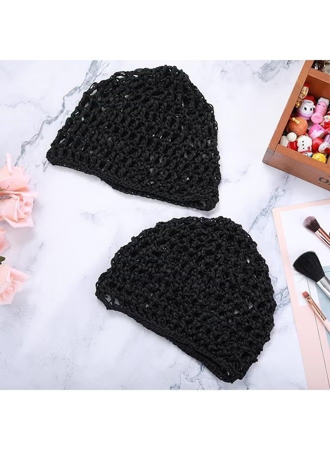 شبكة لف الشعر قطعتين، شبكة نوم مرنة، شبكة شعر متماسكة، غطاء نوم قابل للتنفس، غطاء رأس كروشيه قابل للتمدد، باندانا شبكية مضادة للتجعد، قبعات استحمام ممتصة للضغط، شعر مستقيم مجعد (أسود/أسود) - Image 3