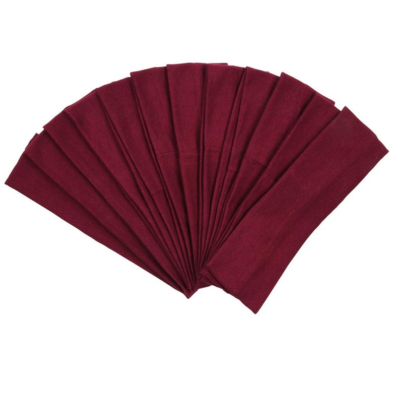 ICObuty Headbands Hairband Cotton Soft and Stretchy Elastic Solid Color 12 Pcs Per Lot (Maroon) - Image 5
