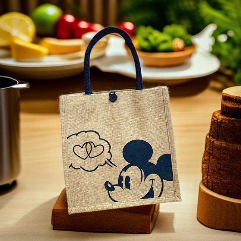 Fashion Women Portable Linen Cloth Bag Vintage Handbag Large Capacity Work Canvas Bag Cartoon Shoulder Tote Bag - Image 2