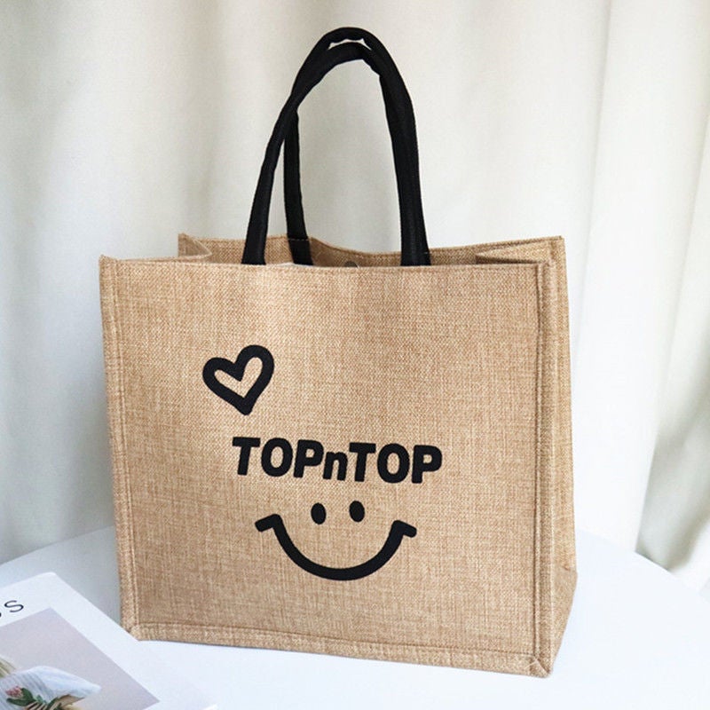 Fashion Women Portable Linen Cloth Bag Vintage Handbag Large Capacity Work Canvas Bag Cartoon Shoulder Tote Bag - Image 1