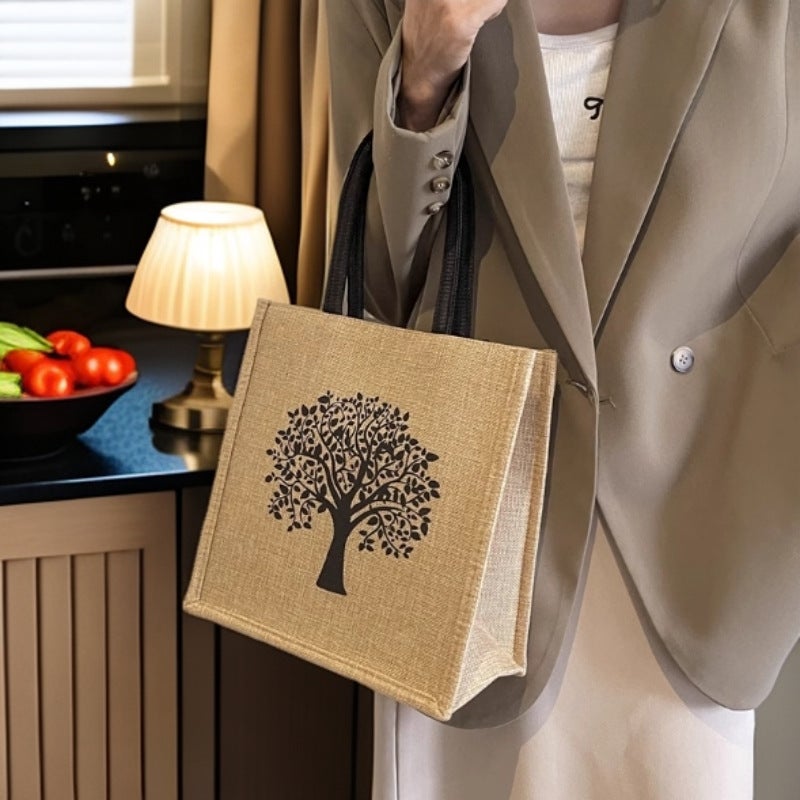 Fashion Women Portable Linen Cloth Bag Vintage Handbag Large Capacity Work Canvas Bag Cartoon Shoulder Tote Bag - Image 5