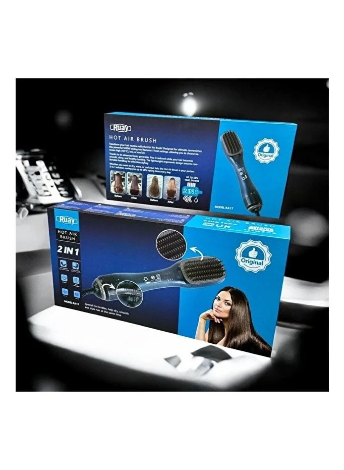 Ruay 2-in-1 Ionic Hot Air Brush – 1200W Hair Dryer & Styling Brush, Volumizing Blow Dryer Brush (Dark Blue) - Image 2
