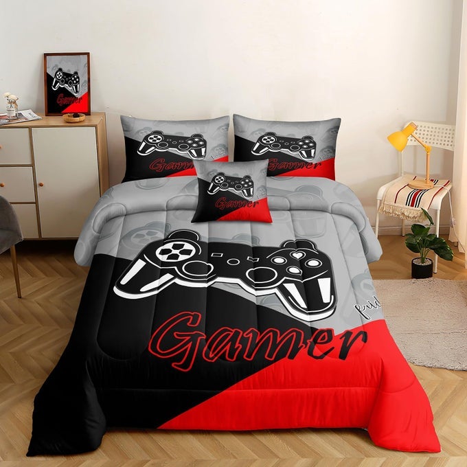 6 PIECES GAMING BEDDING SET FOR BOYS TEEN GAMER COMFORTER SET FULL SIZEGAME CONTROLLER COMFORTER FOR BOYS KIDS ADULT 3D GAMEPAD MICROFIBER BEDDING SETS 5 PIECES BED IN A BAG SET H5003FULL