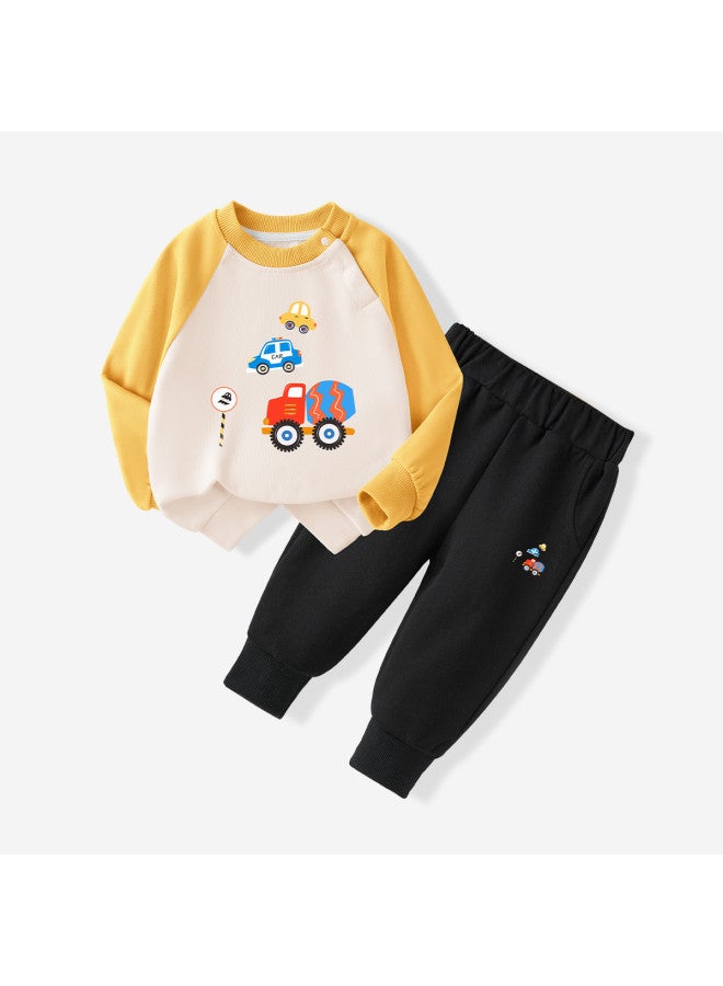 YISHUANGER Cute Cartoon Boys' Sportswear Set Spring/autumn Baby Casual Two-piece Set Baby Spring Clothes Infant & Toddler Clothing Car - Image 2