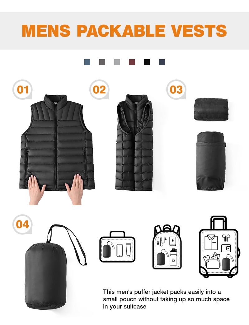 TBMPOY Men's Lightweight Packable Puffer Vest Sleeveless Puffy Outerwear Water-Resistant Bubble Jackets Work Casual Golf Black XL - Image 5