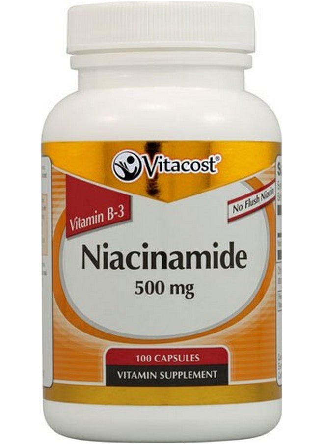 Vitacost Brand Vitacost Niacinamide (Vitamin B 3) No Flush Niacin 500 Mg 100 Capsules  - Image 1