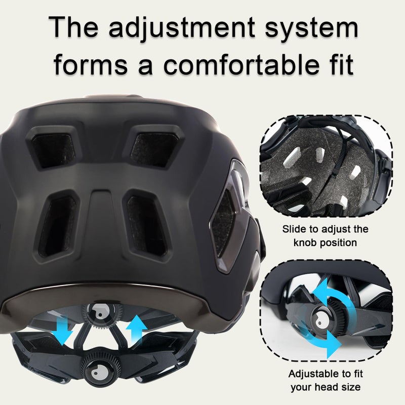 OUWOR Bike Helmet for Adult & Youth, Lightweight MTB Helmet with Adjustable Visor for Mountain/Road Cycling, 2 Sizes for Men Women Boys Girls (Black) - Image 3