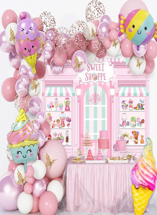 Mocsicka Sweet Shoppe Backdrop Dessert Parlor for Girl Birthday Party Background Decorations Donut Ice Cream Cake Table Decor Photoshoot Studio Props (Pink, 7x5ft) - Image 5