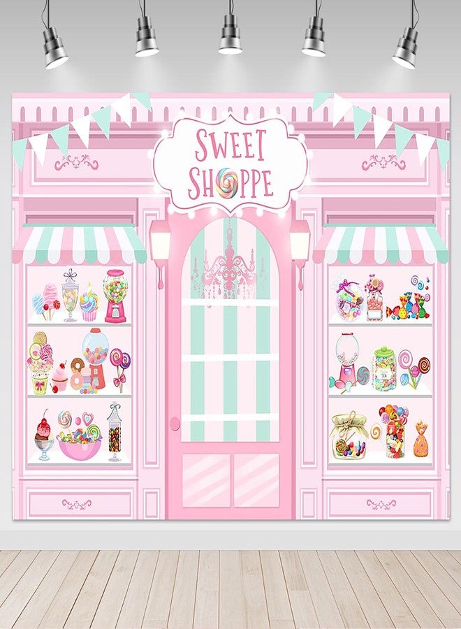 Mocsicka Sweet Shoppe Backdrop Dessert Parlor for Girl Birthday Party Background Decorations Donut Ice Cream Cake Table Decor Photoshoot Studio Props (Pink, 7x5ft) - Image 1