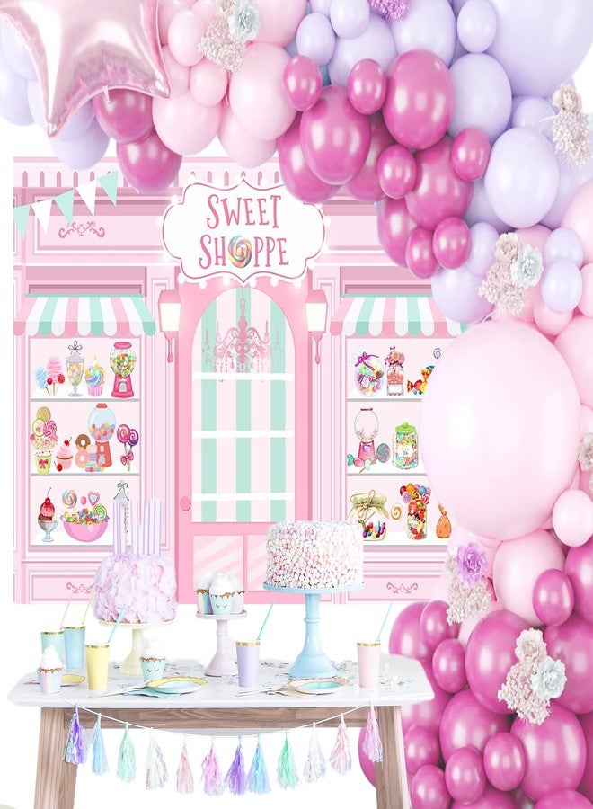 Mocsicka Sweet Shoppe Backdrop Dessert Parlor for Girl Birthday Party Background Decorations Donut Ice Cream Cake Table Decor Photoshoot Studio Props (Pink, 7x5ft) - Image 3