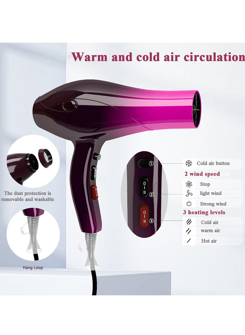 JUFU JUFU - Hair Dryer Ionic Diffuser with 2 Speeds 3 Heat Temperatures and Cool Shot Button with Diffuser, Nozzle, Concentrator Comb for Curly and Straight Hair for Home Travel Salon - Image 1