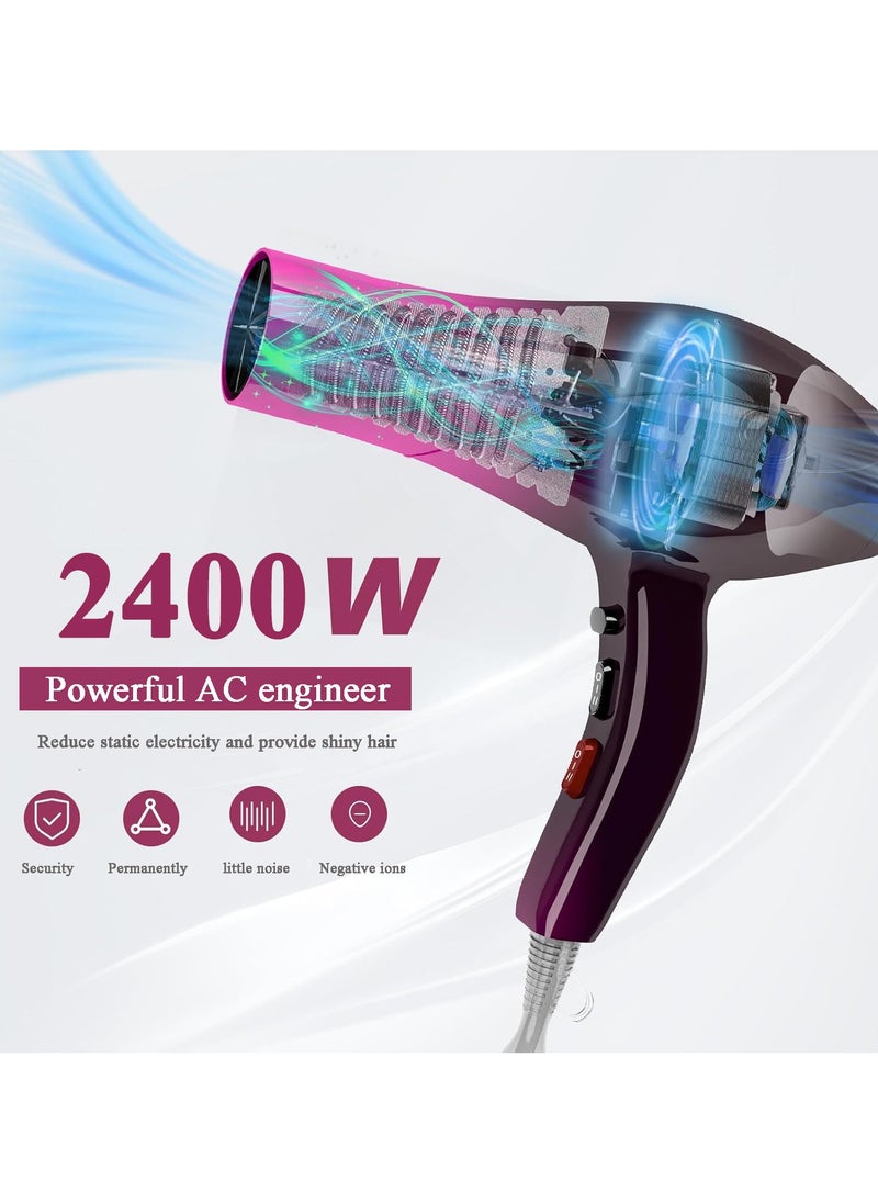 JUFU JUFU - Hair Dryer Ionic Diffuser with 2 Speeds 3 Heat Temperatures and Cool Shot Button with Diffuser, Nozzle, Concentrator Comb for Curly and Straight Hair for Home Travel Salon - Image 1