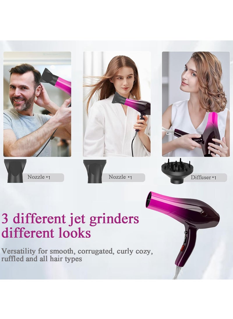 JUFU JUFU - Hair Dryer Ionic Diffuser with 2 Speeds 3 Heat Temperatures and Cool Shot Button with Diffuser, Nozzle, Concentrator Comb for Curly and Straight Hair for Home Travel Salon - Image 1