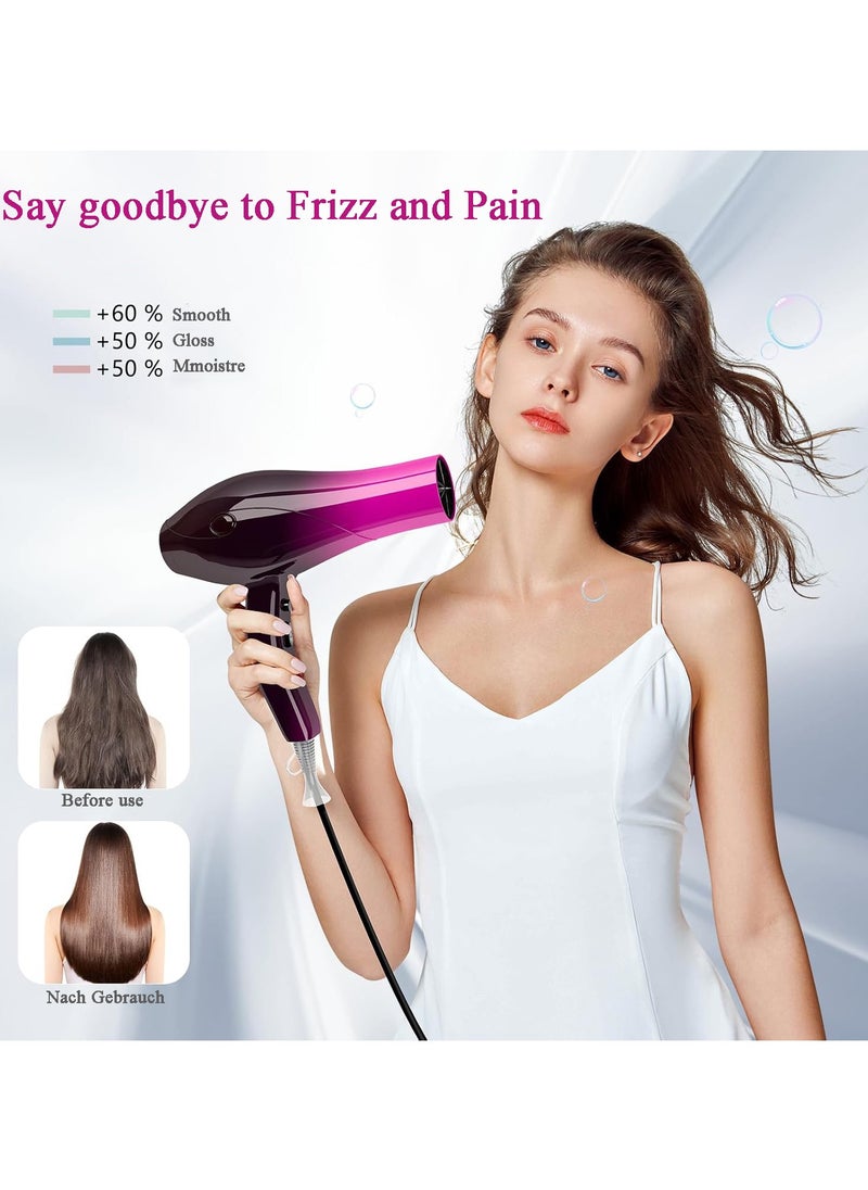 JUFU JUFU - Hair Dryer Ionic Diffuser with 2 Speeds 3 Heat Temperatures and Cool Shot Button with Diffuser, Nozzle, Concentrator Comb for Curly and Straight Hair for Home Travel Salon - Image 1